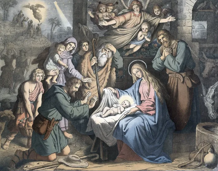 Framed Print : Scene from the biblical story, The Birth of Jesus Framed Print : Scene from the biblical story, The Birth of Jesus