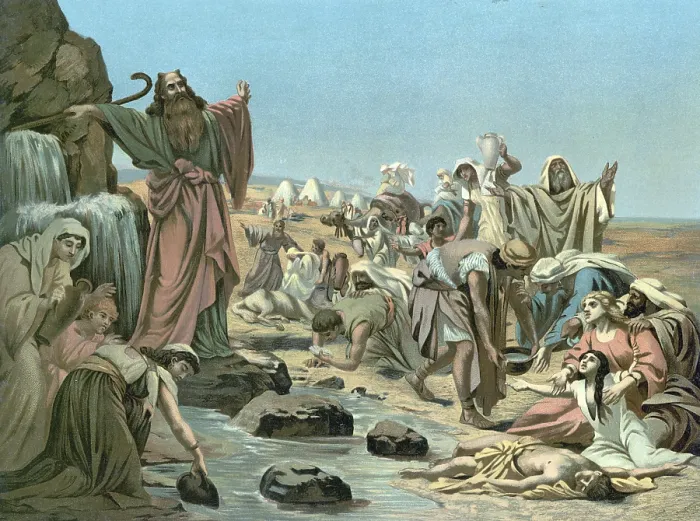 Framed Print : Scene from the biblical story, Moses knocks water out of the rock
