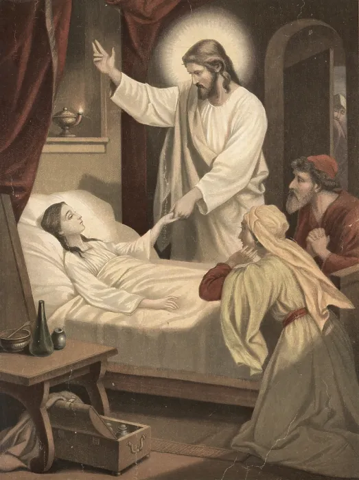 Framed Print : Scene from the biblical story, story of the raising of the daughter of Jairus Framed Print : Scene from the biblical story, story of the raising of the daughter of Jairus