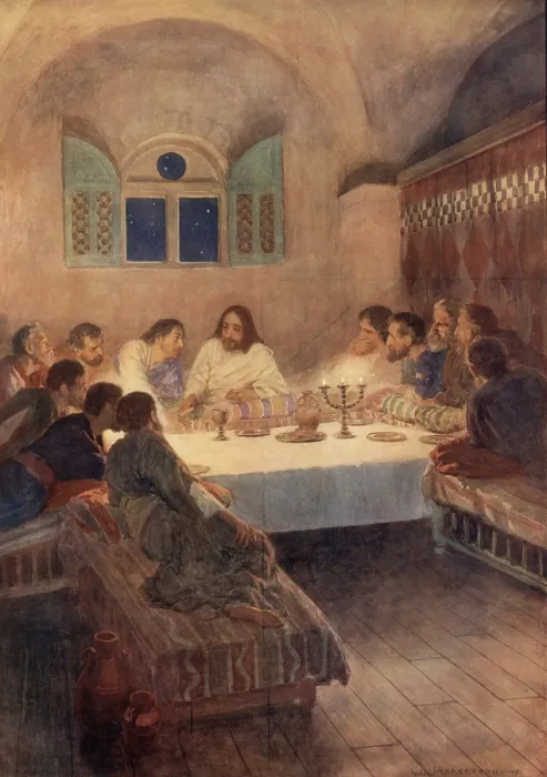 Framed Print : Scene from the biblical story, The Last Supper of Jesus with his disciples