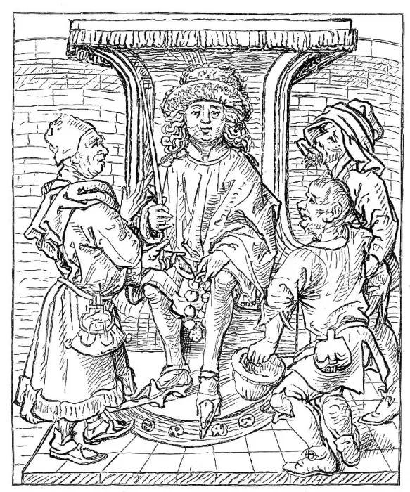 Framed Print : A scene in front of the judge in the 15th century