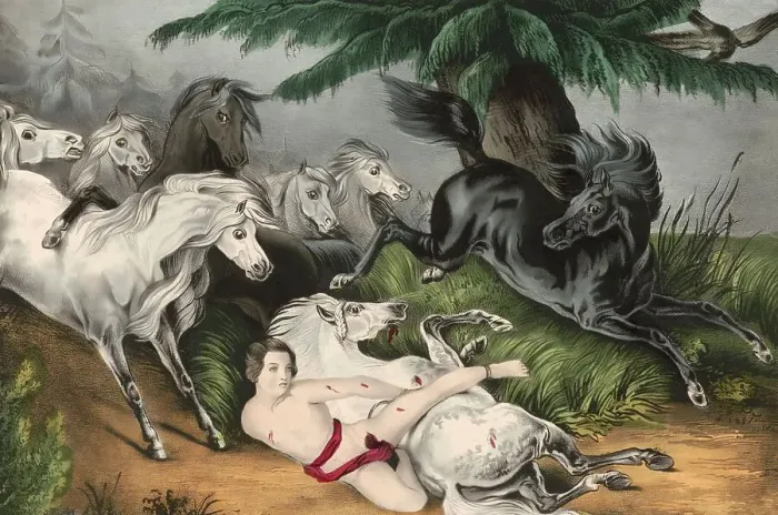 Framed Print : Scene from Mazeppa, a narrative poem written by Lord Byron in 1819