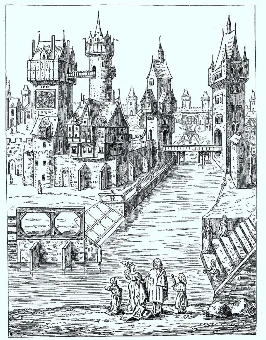 Framed Print : Scene in a town in the XVth century