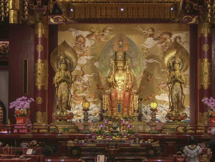 Framed Print : Scenery inside of a buddha temple seen in in Singapore