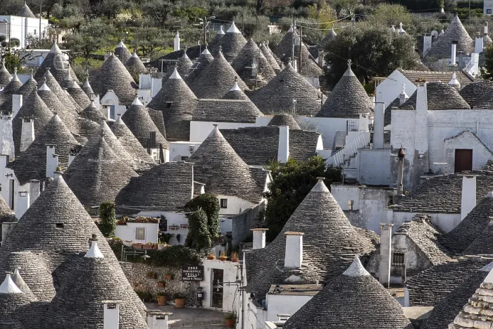 Framed Print : Scenic view over the historic Trulli district in Alberobello