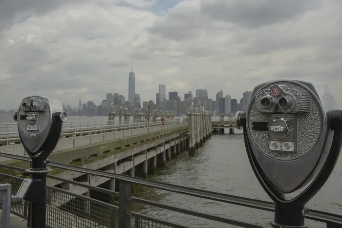 Framed Print : A scenic view of Manhattan from a pier at Liberty State Park
