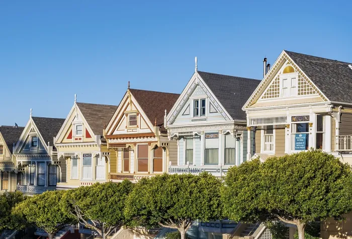 Framed Print : Scenic view of the Painted Ladies row houses in San Francisco