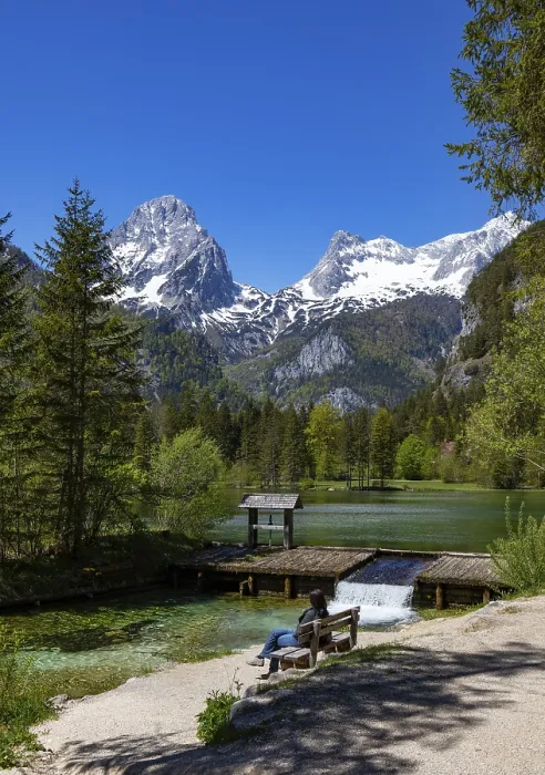 Framed Print : Schiederweiher, in front of the mountains Grosser tidal creek and Spitzmauer