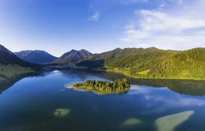 Framed Print : Schliersee with island Woerth and Brecherspitze