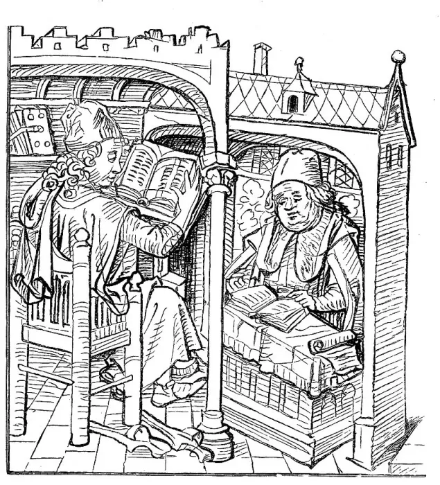 Framed Print : Scholars studying at reading desks Framed Print : Scholars studying at reading desks