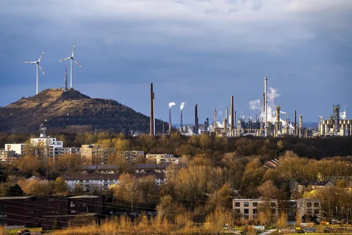 Framed Print : Scholven spoil tip with 2 wind turbines