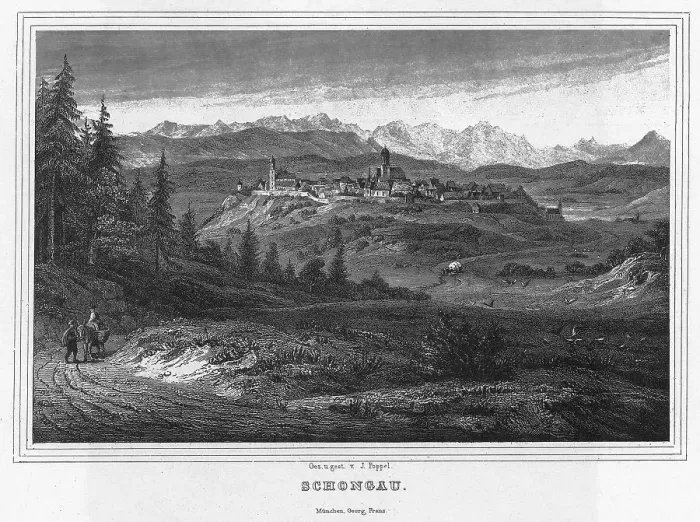 Framed Print : Schongau, drawing and engraving by J