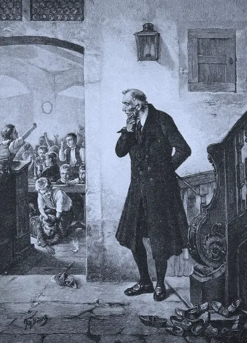 Framed Print : School break, the teacher observes hidden how the class is fighting Framed Print : School break, the teacher observes hidden how the class is fighting
