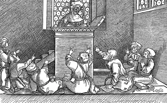 Framed Print : School lesson with children, 16th century Framed Print : School lesson with children, 16th century