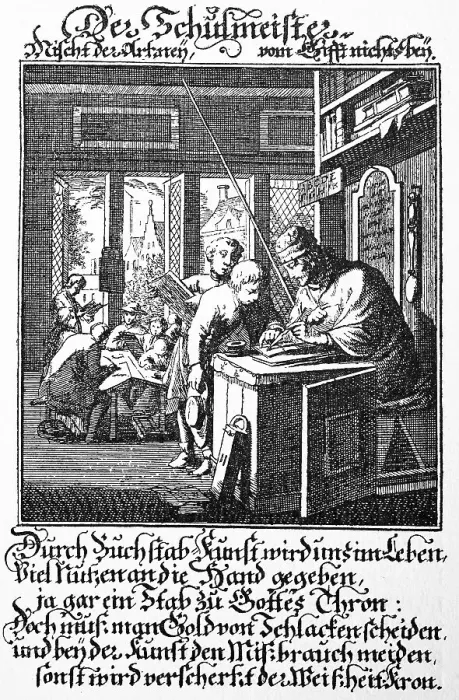 Framed Print : Schoolmaster and student, 1698 Framed Print : Schoolmaster and student, 1698