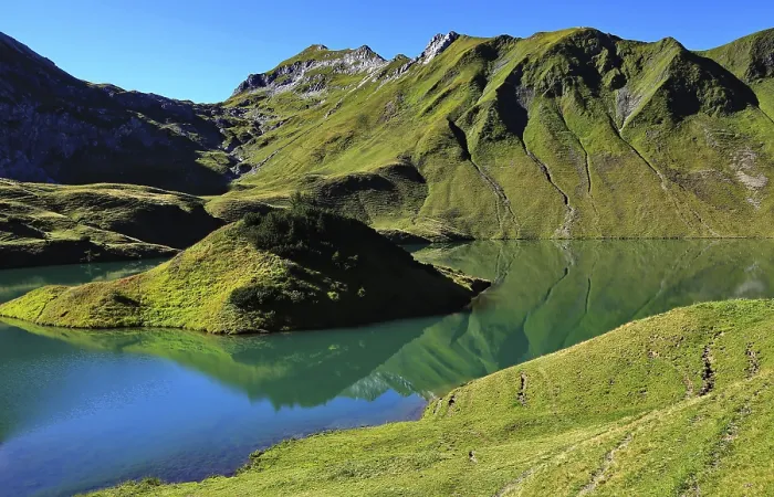 Framed Print : The Schrecksee is a small high-mountain lake with an impressive panorama