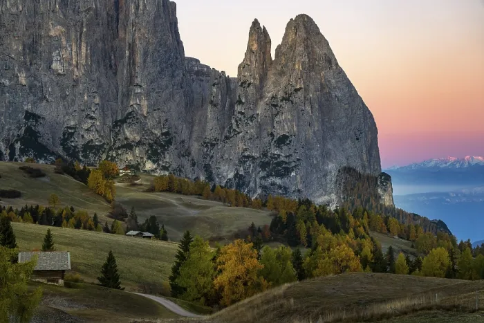 Framed Print : Sciliar at sunrise in Autumn, Seiser Alm