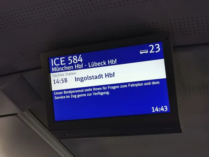Framed Print : Screen in a Deutsche Bahn IC train