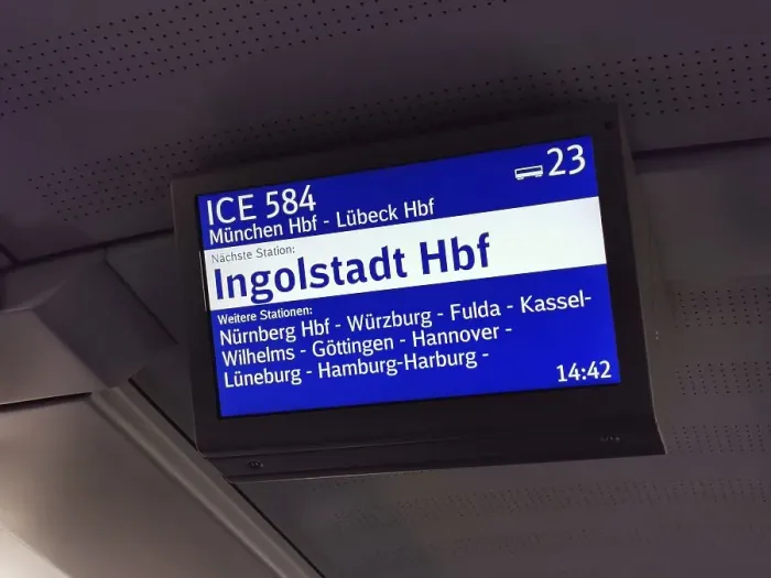 Framed Print : Screen in a Deutsche Bahn IC train