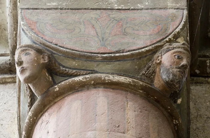 Framed Print : Sculptural capital on the south-western pillar of the intermediate bower Framed Print : Sculptural capital on the south-western pillar of the intermediate bower