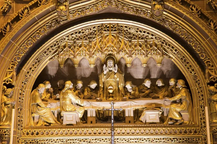 Framed Print : Sculpture carved on wall cathedral church of liverpool