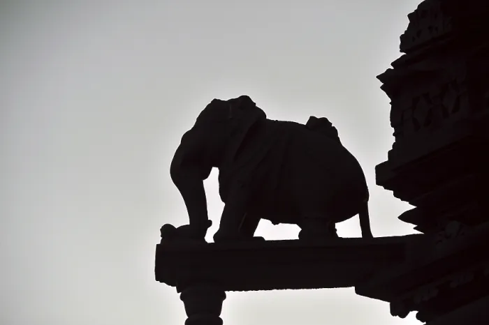 Framed Print : Sculpture of elephant on vamana temple Khajuraho madhya pradesh india