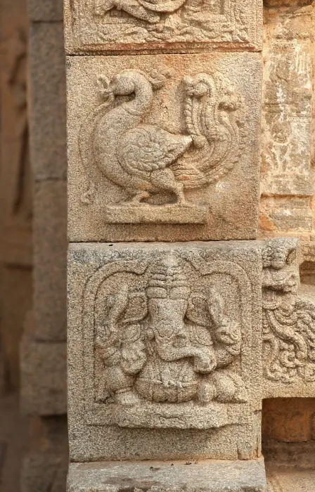 Framed Print : Sculpture of ganesh and peacock on the wall of vitthal temple Framed Print : Sculpture of ganesh and peacock on the wall of vitthal temple