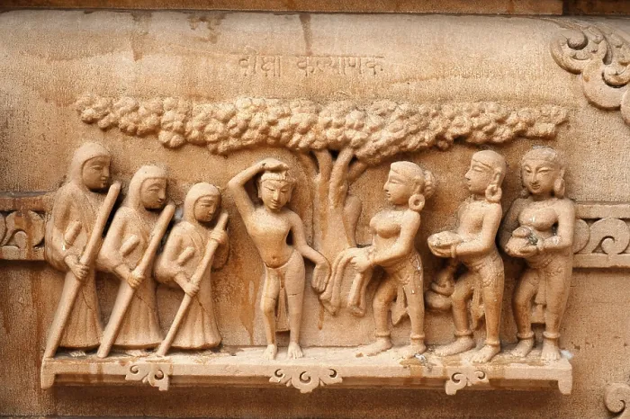 Framed Print : Sculpture of saint on the wall of panchasara parasvanath jain temple