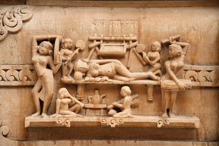 Framed Print : Sculpture of saint on the wall of panchasara parasvanath jain temple