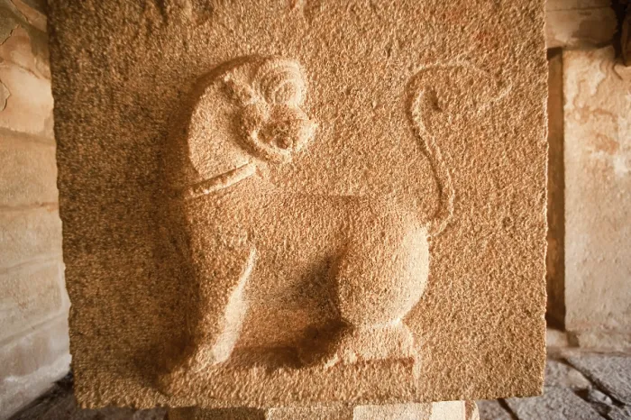 Framed Print : Sculpture of tiger on the pillar of achyutaraya temple
