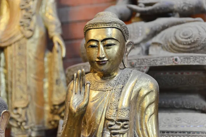 Framed Print : Sculptures on display, Buddhas in a shop