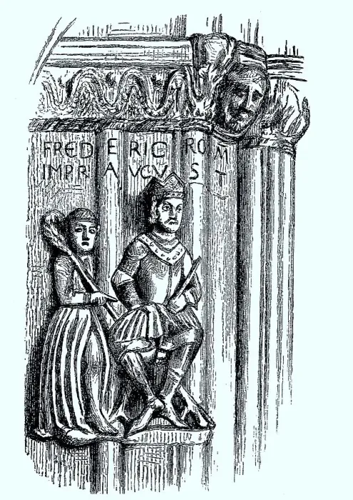 Framed Print : The sculptures of Frederick Barbarossa and Bishop Albert of Freising on the portal of Freising Cathedral