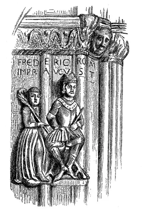 Framed Print : The sculptures of Friedrich Barbarossa and Bishop Albert of Freising on the portal of the Freising Cathedral