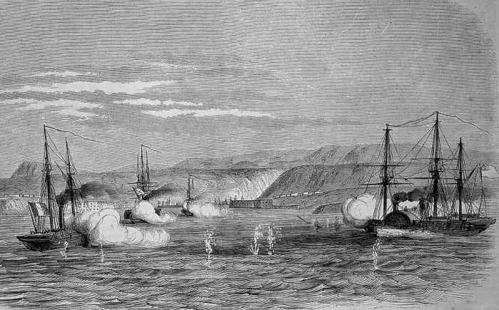 Framed Print : A sea battle between Russian and French troops in front of the Crimean peninsula