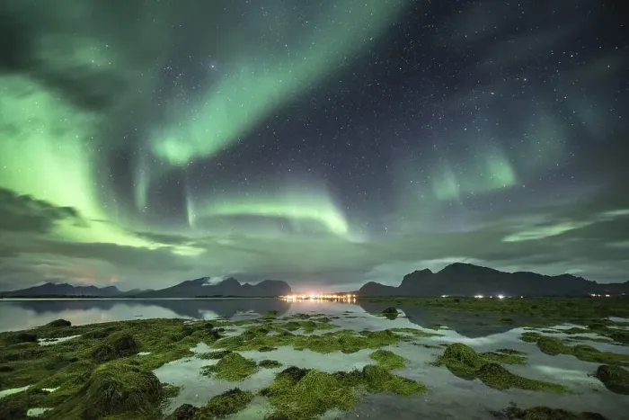 Framed Print : Sea bay (Aurora borealis) with sea grass Framed Print : Sea bay (Aurora borealis) with sea grass