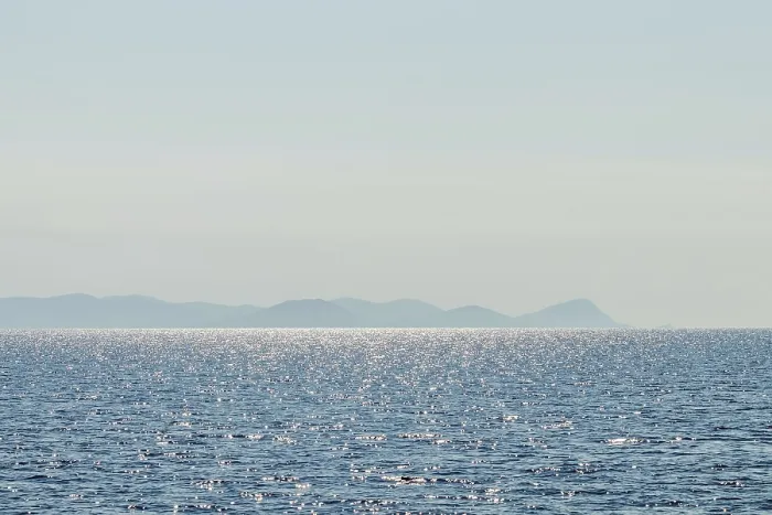 Framed Print : Sea and mountain range. Summer seascape horizon Framed Print : Sea and mountain range. Summer seascape horizon