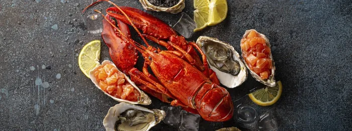 Framed Print : Seafood assorted plate with cooked red whole lobster Framed Print : Seafood assorted plate with cooked red whole lobster