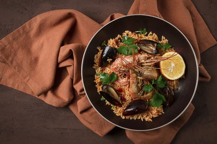 Framed Print : Seafood paella, shrimp and mussels risotto Framed Print : Seafood paella, shrimp and mussels risotto