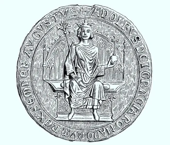 Framed Print : The seal of Adolf of Nassau in the City Archives of Frankfurt a