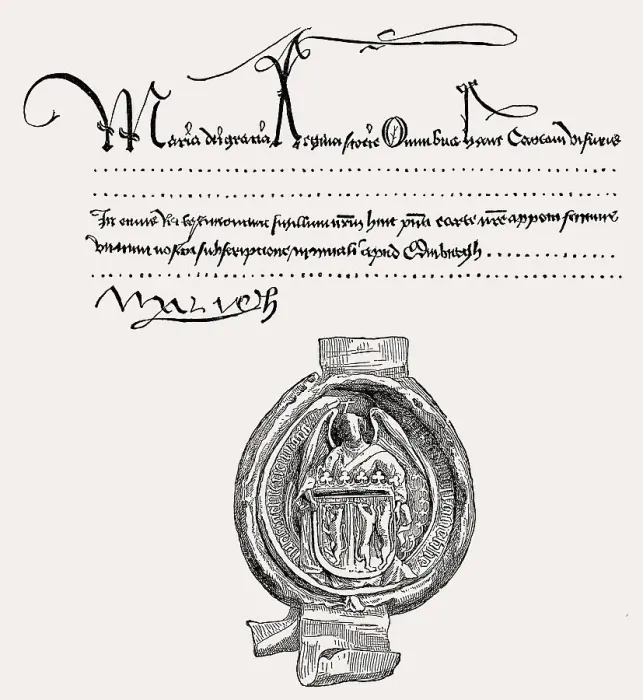 Framed Print : Seal and autogrph of Mary of Guelders Framed Print : Seal and autogrph of Mary of Guelders