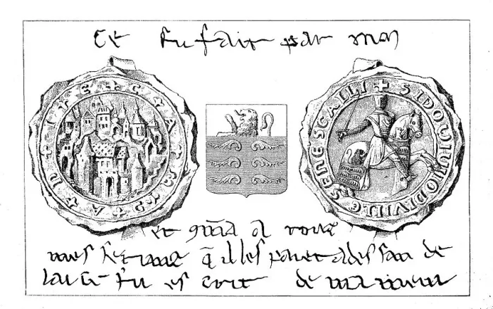 Framed Print : Seal, coat of arms and manuscript of Gottfried von Joinville Framed Print : Seal, coat of arms and manuscript of Gottfried von Joinville