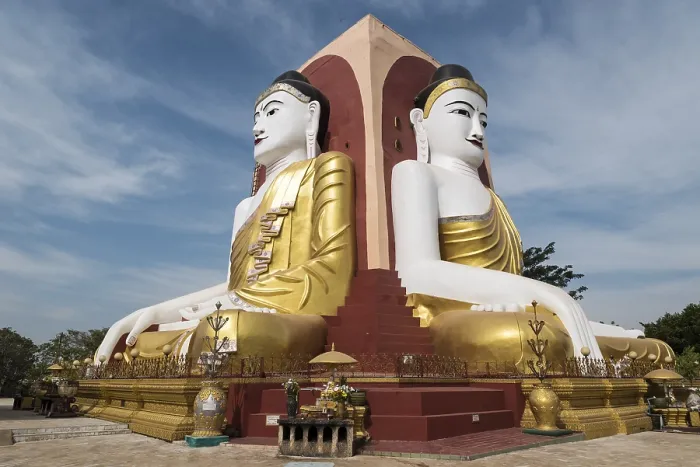 Framed Print : Four Seated Buddha Shrine at Kyaikpun Pagoda in Bago