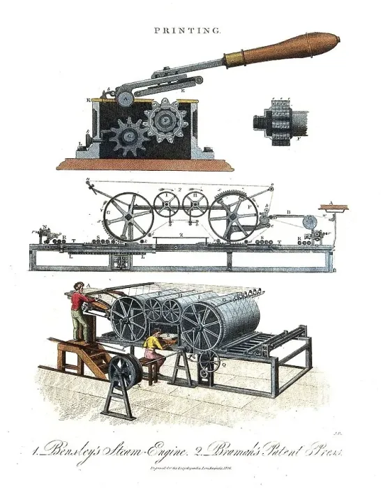Framed Print : Section and details of the Bramah counter press for banknote production (top)