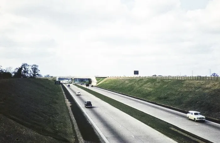Framed Print : Section of a motorway, which is probably the M1, photo from 17 April 1960, England, UK