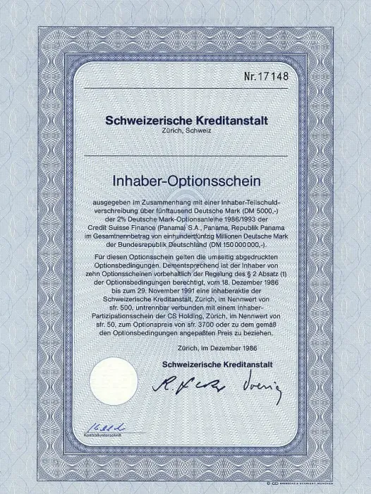 Framed Print : Securities certificate, bearer warrant