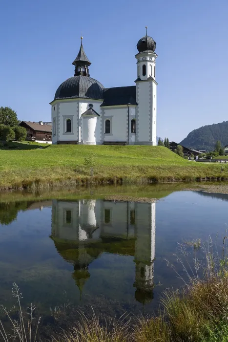 Framed Print : Seekirchl mi reflection, Heiligkreuzkirche