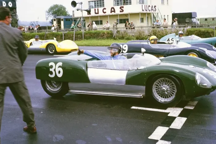 Framed Print : Bill de Selincourt, Whitsun sports car race on 3 June 1963, first place winner, Lotus Climax on the starting line, Goodwood, England, UK
