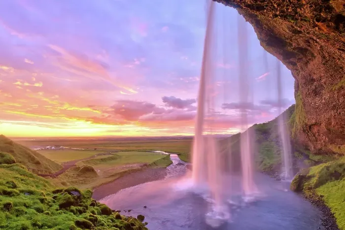 Framed Print : Seljalandsfoss waterfall at sunset, Iceland, Europe *** IMPORTANT: Restriction: retail calendar covers, 2022, Germany, Austria, Switzerlan *** Framed Print : Seljalandsfoss waterfall at sunset, Iceland, Europe *** IMPORTANT: Restriction: retail calendar covers, 2022, Germany, Austria, Switzerlan ***
