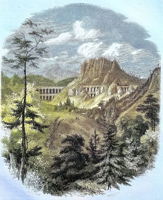 Framed Print : Semmering railway bridge with surrounding mountain landscape