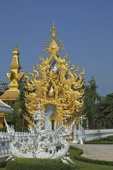 Framed Print : Separate chapel with statues of the Buddha
